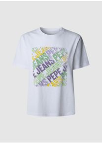 Pepe Jeans Damen T-Shirt "AMELIA", weiß, casual, Gr. S, bedruckt, meliert, Single Jersey, Obermaterial: 100% Baumwolle, Shirts, mit Print vorn