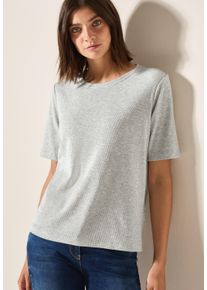 Cecil Damen T-Shirt, grau, casual, Gr. XL, meliert, Strukturmuster, Feinripp, Obermaterial: 95% Baumwolle, 5% Elasthan, Shirts, mit feiner Ripp