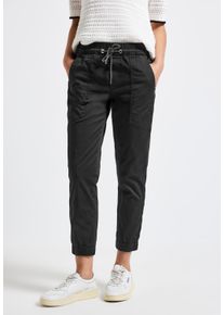 Street One Damen Stoffhose, schwarz, casual, Gr. 44, unifarben, Web, 97% Baumwolle, 3% Elasthan, Hosen, Elastikbund mit Tunnelzug