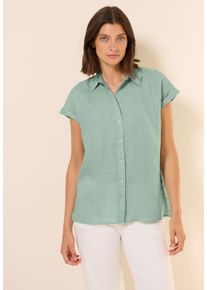 Cecil Damen Kurzarmbluseice sage grün, casual, Gr. L, unifarben, Web, 100% Leinen, Blusen, mit Seitlichen Einschlitzen am Saum