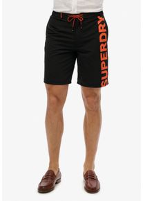 Superdry Herren Badeshorts "CLASSIC 19 LOGO BOARDSHORT", schwarz, modisch, Gr. S, bedruckt, Polyester, Badehosen