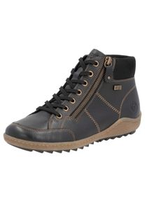 Remonte Damen Schnürboots, Gr. 37, schwarz, Leder, Textil, sportlich, Schuhe, Flats, Komfortschuh, Stiefelette mit Logoprägung und Kontrastnähten