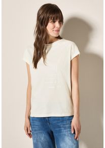 Cecil Damen T-Shirt, weiß, casual, Gr. M, bedruckt, Web, 100% Baumwolle, Shirts, mit U-Boot-Ausschnitt
