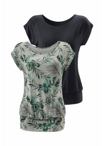 Lascana Damen Longshirt "mit breitem Bund", grün, modisch, Gr. 36, unifarben, gemustert, Obermaterial: 95% Viskose (LENZING ECOVERO), 5% Elasthan,