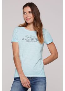 SOCCX Damen Rundhalsshirt, blau, casual, Gr. XXXL, bedruckt, Material: 100% Baumwolle, Shirts, mit offenen Kanten