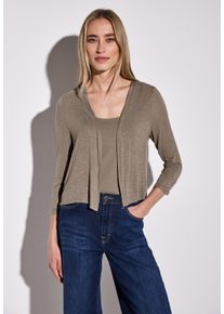 Street One Damen Cardigan, braun, casual, Gr. 46, unifarben, Stoff, 91% Viskose, 9% Elasthan, Strickjacken, mit 3/4 Ärmeln