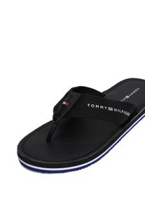 Tommy Hilfiger Herren Zehentrenner "HILFIGER LEATHER BEACH SANDAL", Gr. 41, schwarz, Baumwolle, unifarben, sportlich, Schuhe, Sommerschuh,