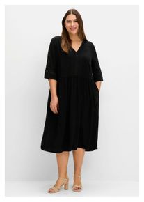 sheego Damen Sommerkleid "Große Größen", schwarz, feminin, Gr. 40, unifarben, Obermaterial: 100% Viskose (LENZING ECOVERO), Kleider, mit Häkelspitze