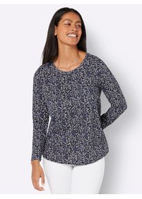 Classic Basics Damen Langarmshirt "Langarm-Shirt", blau, Gr. 50, geblümt, gemustert, mehrfarbig, 100% Baumwolle, Shirts
