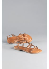 ANISTON SHOES Damen Riemchensandale, Gr. 37, braun, Lederimitat, modisch, Schuhe, Sommerschuh, Sandale, Blockabsatz, Zierperlen - NEUE KOLLEKTION