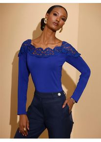 CRÉATION L CREATION L Damen Langarmshirt "Modal-Shirt", blau, Gr. 40, unifarben, 95% Modal, 5% Elasthan, Spitze:100% Polyester, Shirts