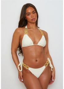 MODA MINX Damen Bikini-Hose "Boujee Tie Side Brazilian", beige, Gr. XL, unifarben, 82% Polyamid, 18% Elasthan, Badehosen, mit stilvollem Steinbesatz