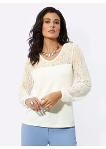 CRÉATION L CREATION L Damen Spitzenshirt "Spitzenshirt", beige, Gr. 38, unifarben, 95% Viskose, 5% Elasthan, Spitze:5% Elasthan, 95% Polyamid, Shirts
