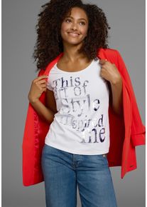Laura Scott Damen T-Shirt, weiß, feminin, Gr. 46, bedruckt, Jersey, Obermaterial: 95% Baumwolle, 5% Elasthan, Shirts, sehr figurbetont, mit frischem