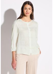 Street One Damen Hemdbluse, weiß, casual, Gr. 42, unifarben, Web, 100% Leinen, Blusen, mit Knopfleiste