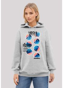 F4NT4STIC Damen Kapuzenpullover "Smiley Originals Neon Dreams Big Print", grau, casual, Gr. L, Obermaterial: 80% Baumwolle, 20% Polyester, Pullover,