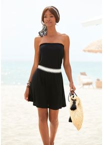 Lascana Damen Minikleid, schwarz, casual, Gr. 38, Jersey, Obermaterial: 100% Viskose, Kleider, mit elastischem Einsatz an der Taille