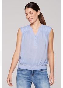 SOCCX Damen Schlupfbluse, blau, casual, Gr. XL, bedruckt, Glitzermuster, Material: 100% Viskose, Blusen, mit Gummizug