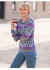 Classic Basics Damen Rundhalspullover "Rundhals-Pullover"lavendel, jeansblau, geringelt, Gr. 46, gemustert, gestreift, mehrfarbig, 100% Polyacryl,