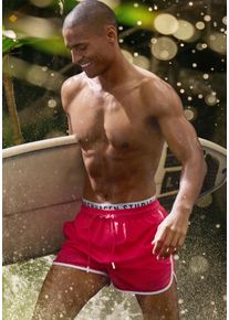 Herren Badeshorts, rot, Gr. XL, Copenhagen Studios, unifarben mit Farbeinsätzen, Recycling-Polyester, Badehosen, mit elastischem Bund