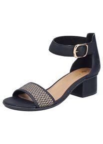 Rieker Damen Sandalette, Gr. 39, schwarz, Lederimitat, Textil, Flechtoptik, elegant, Schuhe, Sommerschuh, Sandale, Blockabsatz, mit Zierschließe am