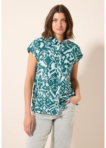 Cecil Damen Kurzarmbluse, grün, casual, Gr. XL, gemustert, Web, 55% Leinen, 45% Viskose, Blusen, mit Seitlichen Einschlitzen am Saum