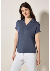 Cecil Damen Poloshirt, blau, casual, Gr. L, unifarben, Stoff, 68% Modal, 32% Polyester, Shirts, mit Elastiksaum
