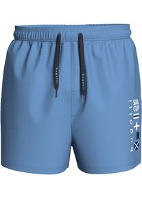 Bugatti Herren Badeshorts, schwarz, sportlich, Gr. L, unifarben, bedruckt, Microfaser, Polyester, Badehosen, mit Markenprägung an den Kordeln