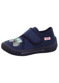 Superfit Kinder Hausschuh "Bill WMS: Mittel", Gr. 29, blau, Textil, bestickt, casual, Schuhe, Kindergarten Schuh im Jeans-Look, Größenschablone zum