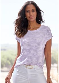 Lascana Damen Kurzarmshirt "mit modischem Zebra-Muster", lila, modisch, Gr. 44, animal-print, gemustert, Strick, Obermaterial: 50% Viskose (LENZING
