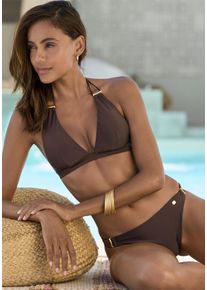 JETTE Damen Triangel-Bikini "Giulia", braun, Gr. 36, leicht glänzend, Polyamid, Bikini-Sets, mit goldfarbener Glanzbeschichtung und Accessoires