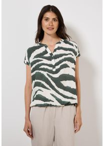 Cecil Damen Kurzarmbluseschwarz balmy khaki, casual, Gr. M, animal-print, Stoff, 100% Viskose, Blusen, mit geschlitztem Rundhalsausschnitt
