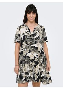 Only CARMAKOMA Damen Minikleid "CARZALLY LIFE S/S THEA TUNIC DRESS NOOS"schwarz aop:lovely palm, modisch, Gr. 44, bedruckt, Web, Obermaterial: 100%