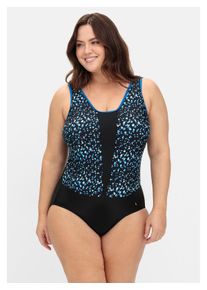 sheego Damen Badeanzug "Große Größen", schwarz, Gr. 48, bedruckt, Polyamid, Xtra Life LYCRA, Badeanzüge, mit Pünktchen-Alloverprint