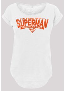 F4NT4STIC Herren Kurzarmshirt "F4NT4STIC Damen Superman My Hero -BLK with Ladies Long Slub Tee", weiß, casual, Gr. XS, unifarben, 100% Baumwolle,