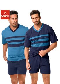 Le Jogger Herren Pyjama, Gr. 44, blau, Jersey, Obermaterial: 100% Baumwolle, unifarben mit Farbeinsätzen, Basic, Homewear-Sets, Schlafanzug mit