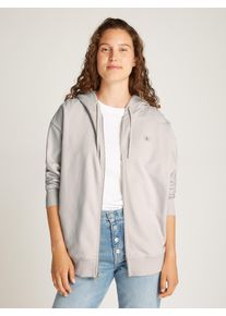 Damen Sweatjacke "WOVEN LABEL ZIP-THROUGH", grau, casual, Gr. L, Calvin Klein Jeans, unifarben, Sweatware, Obermaterial: 100% Baumwolle, Sweatjacken,
