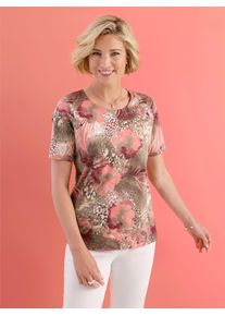 Classic Basics Damen Rundhalsshirt "Rundhals-Shirt", rosa, Gr. 48, gemustert, animal-print, geblümt, 100% Baumwolle, Shirts