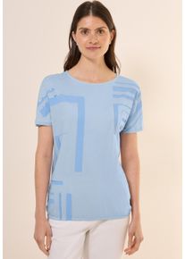 Cecil Damen T-Shirt, blau, casual, Gr. L, bedruckt, Web, Stoff, 50% Baumwolle, 50% Modal, Shirts, mit U-Boot-Ausschnitt