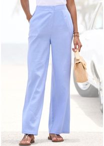 Buffalo Damen Leinenhose, blau, modisch, Gr. 38, unifarben, Web, Obermaterial: 55% Leinen, 45% Viskose, Hosen, mit weiter Beinform und Taschen,