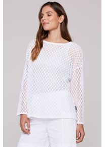 SOCCX Damen Langarmshirt, weiß, casual, Gr. XL, Material: 95% Baumwolle, 5% Elasthan, Shirts, mit Lochmuster