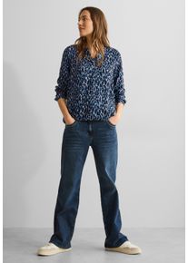 Cecil Damen Langarmbluse, blau, casual, Gr. XS, bedruckt, Stoff, 100% Viskose, Blusen, mit Elastiksaum