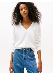 Tommy Jeans Damen V-Ausschnitt-Pullover "TJW ESSENTIAL VNECK SWEATER EXT", beige, casual, Gr. XL, unifarben, Strick, Obermaterial: 100% Baumwolle,