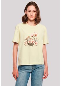 F4NT4STIC Damen T-Shirt "Vogelnest Blumen", gelb, casual, Gr. XL, Obermaterial: 100% Baumwolle, Shirts, Premium Qualität