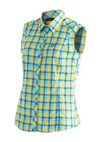 Maier Sports Damen Funktionsbluse "Paloma", gelb, Gr. 44, 85% Polyester, 15% Viscose, Blusen, Karierte, ärmellose Bluse für Wandern, Reisen und
