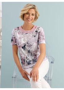 Classic Basics Damen Kurzarmshirt "Kurzarm-Shirt", lila, Gr. 54, geblümt, gemustert, mehrfarbig, 100% Polyester, Shirts