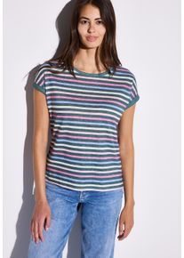 Street One Damen Shirttopschwarz garden grün, casual, Gr. 44, gestreift, Jersey, Obermaterial: 80% Polyester, 20% Viskose, Tops, mit Streifenmuster