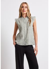 Street One Damen Blusentopperidot grün, casual, Gr. 44, gestreift, Web, 100% Leinen, Blusen, Feel Good Fit