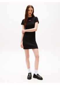 Tommy Jeans Damen Jerseykleid "TJW SCRIPT MINI RIB DRESS EXT", schwarz, casual, Gr. XXL, unifarben, Jersey, Obermaterial: 96% Baumwolle, 4% Elasthan,