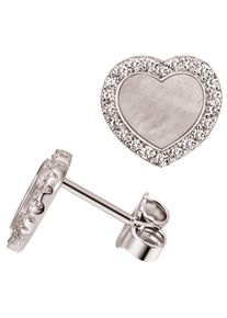 Firetti Damen Paar Ohrstecker "Schmuck Geschenk Silber 925 Ohrschmuck Herz "LIEBE"", Silber 925 (Sterlingsilber), weiß, Silber 925 (Sterlingsilber),